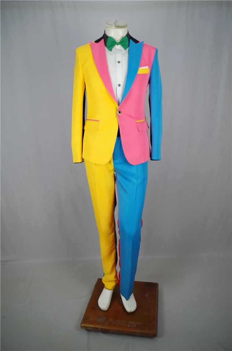 Необычные цветные мужские костюмы, модные тонкие блейзеры, брюки, комплекты для ночного клуба, маг, клоун, костюм для сцены