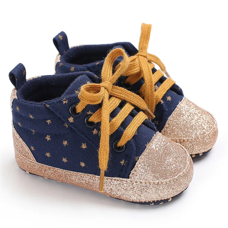 1 пара шикарных ботинок для маленьких девочек; парусиновые ботиночки для малышей в горошек; модные спортивные кеды для мальчиков с мягкой подошвой для новорожденных - Цвет: Navy Blue
