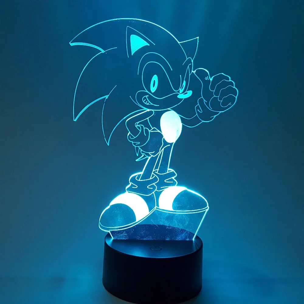Sonic 3D ночной Светильник, визуальная иллюзия, светодиодный, RGB изменение, звуковой Ежик, фигурка, новинка, светильник на Рождество