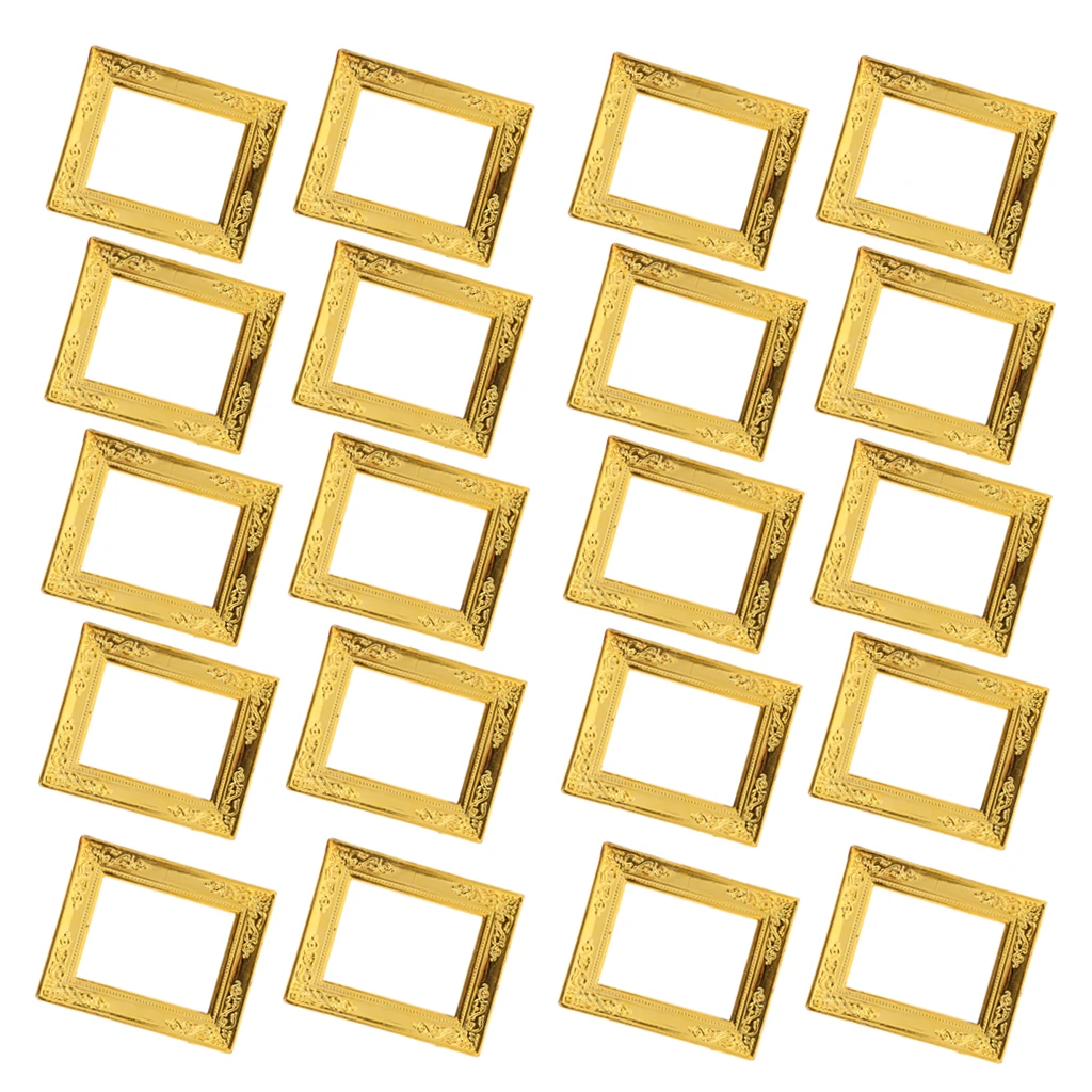 20 Pieces Miniature Gold Rahmen Photo Frame 1:12 Dollhouse Rooms Wall Decor