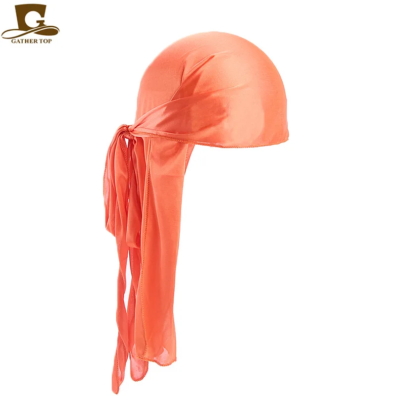 Длинный хвост шелковый шарф Мусульманский Doo тряпка пират шляпа дураг шапки Хемо череп шляпа тюрбан лента для волос банданы 13 цветов на выбор - Цвет: Оранжевый