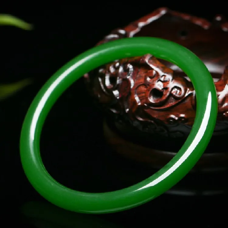 

Outer Mongolian material, thin section, old pit, spinach, green round, jade bracelet ob03#
