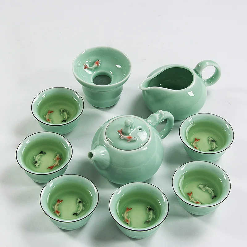 Чайный набор TANGPIN longquan celadon с рыбками, керамический чайник, керамическая чайная чашка, китайский чайный набор кунг-фу, посуда для напитков