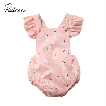 

2018 Brand New Newborn Toddler Infant Kids Baby Girl Cotton Jumpsuit Swan Bodysuit Clothes Sleeveless Sunsuit Summer Outfit 0-3T