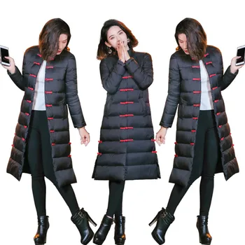 

Winter Parkas Women Coat Chinese Style Cotton Jacket 2018 New Thick Warm Mediun Long Overcoat Women Slim Wadded Outerwear DT0258