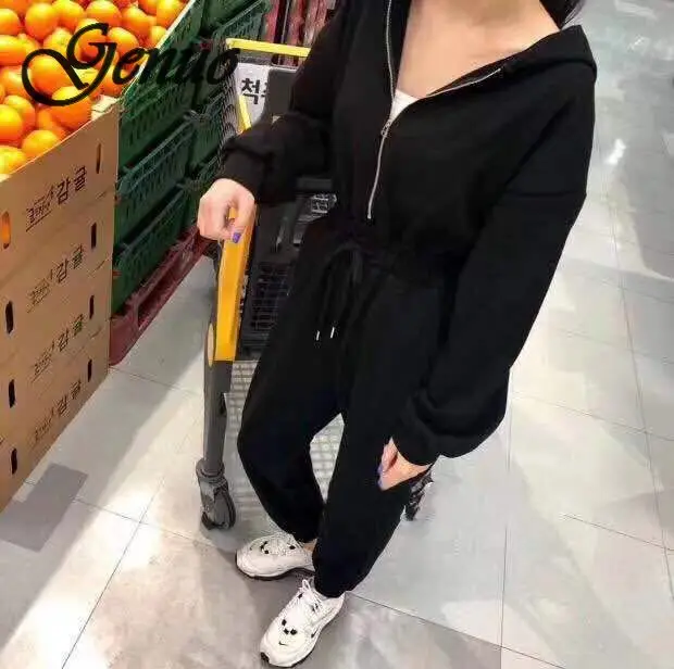 2019 Spring Casual Black White Grey Color Women Jumpsuit Do Exercise Elastic Waist Female Playsuit 2019 Spring Casual Black White Grey Color Women Jumpsuit Do Exercise Elastic Waist Female Playsuit
