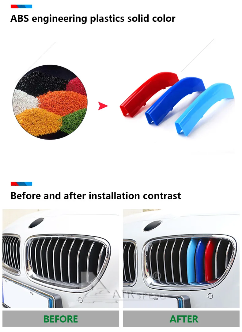 Airspeed Car Front Grill Stripes Covers for BMW 3 Series 3GT F30 F34 E90 Motorsport Decoration Strips Trim Stickers Car-styling (3)