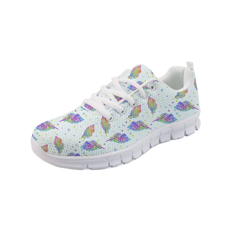 

Noisydesigns Fashion Women Flats Tennis Shoes Cool Prints White Feathers Calzado Mujer Zapatillas Mujer Tenis Feminino Shoe -AQ
