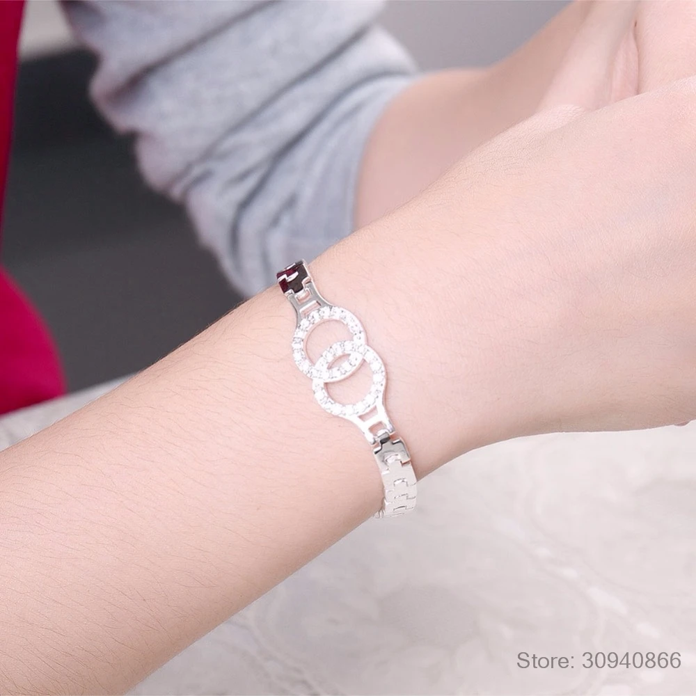 LEKANI Стерлинговое Серебро 925 пробы двойные круглые браслеты для женщин цепочка для часов гипоаллергенно стерлингового серебра ювелирные украшения