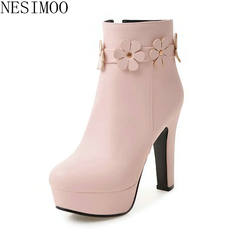

NESIMOO 2019 Fashion Women Ankle Boots Pointed Toe Zipper Thin High Heel Fashion Solid Sweet All Match Ladies Shoes Size 34-43