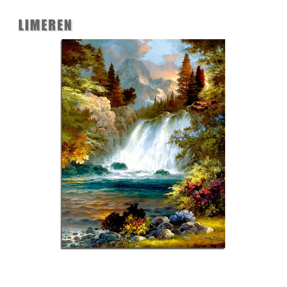 

Waterfall Landscape Oil Painting By Numbers Diy Picture Drawing On Canvas Oil Painting By Hand Coloring For Modern Home Wall Art