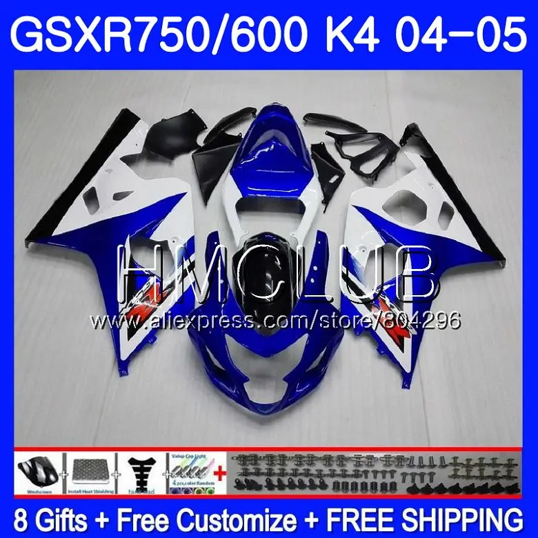 

Body For SUZUKI Blue white GSXR 750 GSX R750 K4 GSXR 600 04 05 GSX-R600 4HM.15 GSXR-750 GSXR600 04 05 GSXR750 2004 2005 Fairing