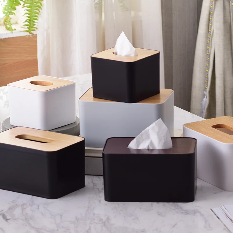

Japan Style Wood Cover Paper Towel Box Tissue Box with Solt for Phone Creative Household Dining Room Table Storage Box