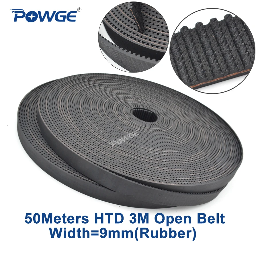 

POWGE Arc Tooth HTD 3M timing belt 3M-9mm width 9mm Length 50000mm Rubber Fiberglass HTD3M open Synrhonous belt Pulley 50Meters