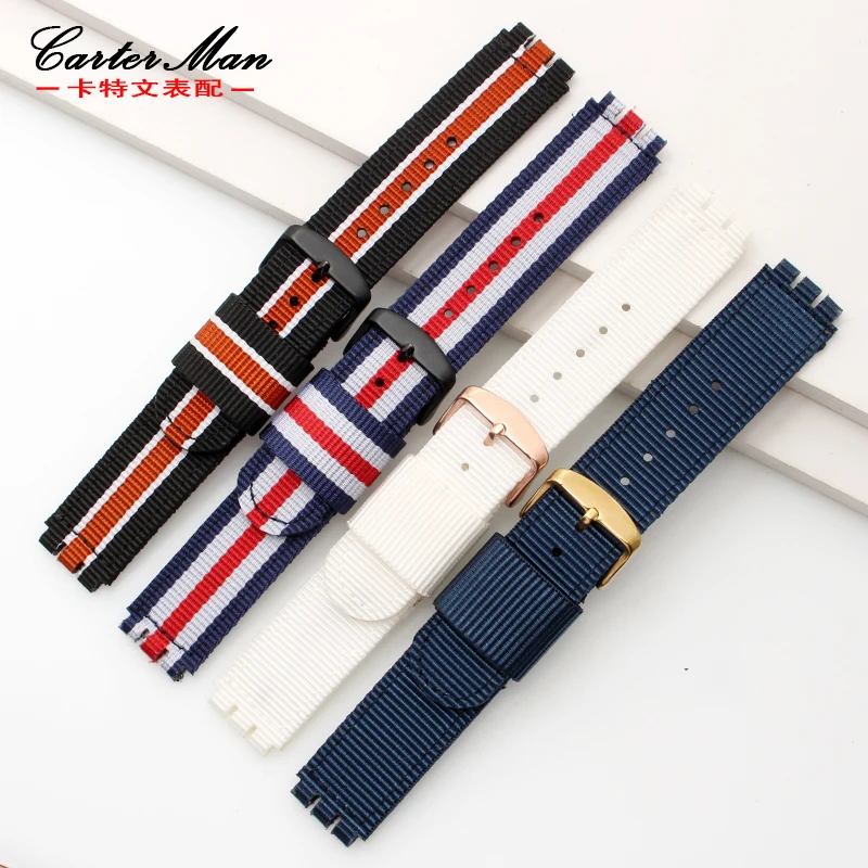 

17mm 19mm watch strap nylon watchband a lot kinds colour for Swatch nylon with stainless steel buckle Sports waterproof strap