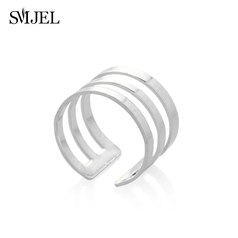 

SMJEL New Simple Boho Geometric Three Lines Ring The Knuckle Circle Round Cuff Rings for Women Wedding Band Jewelry Gifts R249