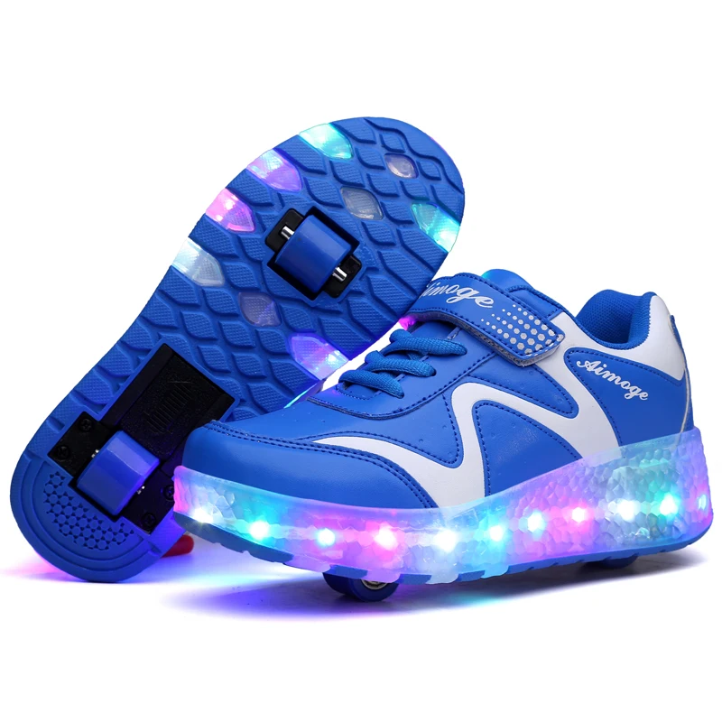 

NEW HOT Children Wheels Shoes With LED Lighted PU Leather Kids Roller Shoe Boy & Girls Fashion Casual Wheel Sneakers