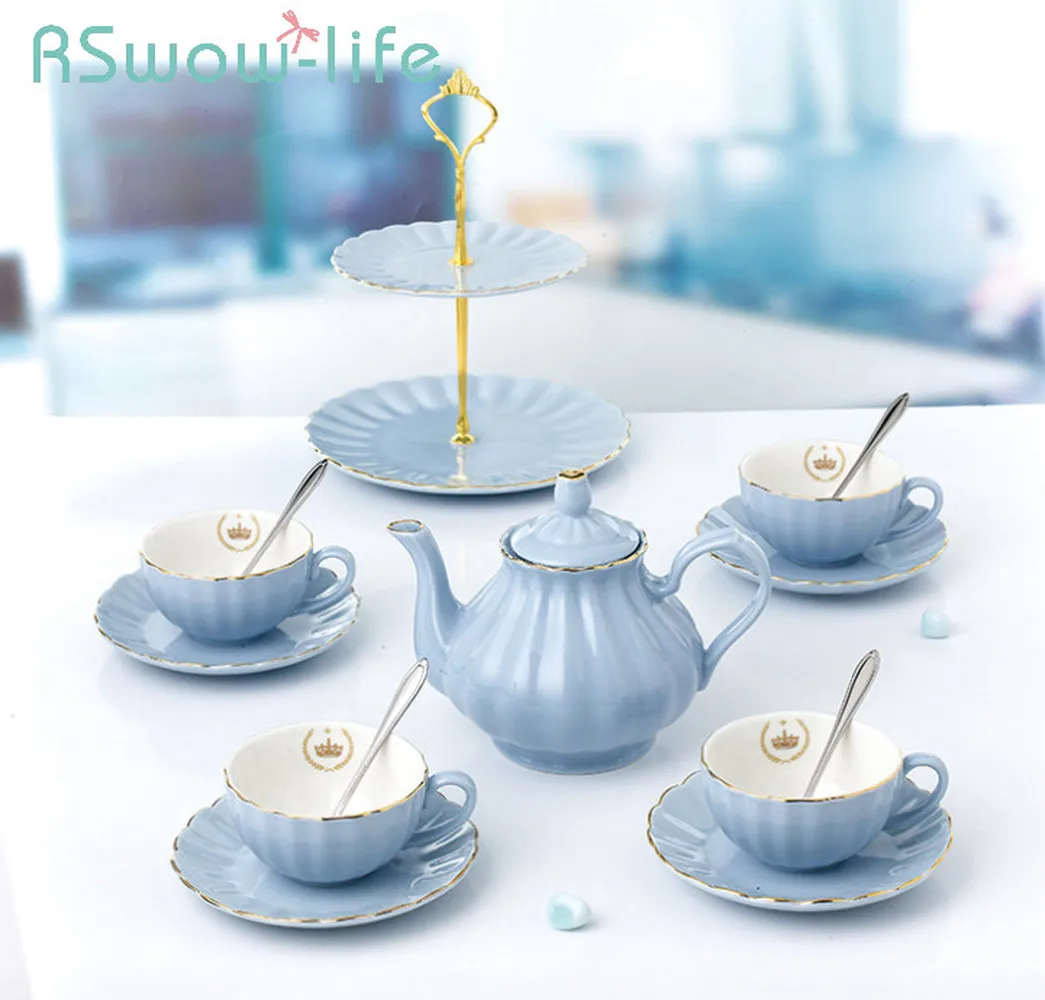 10Pcs Ceramic Tea Set Simple Creative Flower Tea Set Teapot Cup Tea