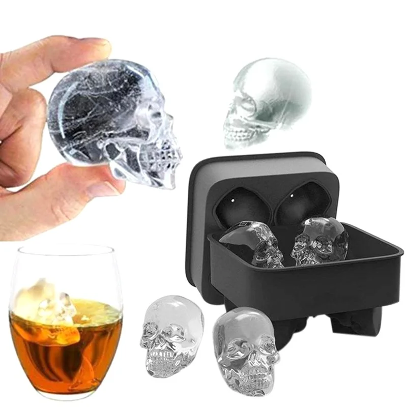 

3D Skull Head Ice Cube Mold Halloween Home Bar Silicone Mold Cool Whiskey Wine Cocktail Skull Ice Tray Chocolate Mould WF703110