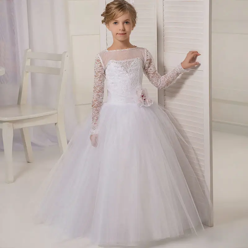 Long Flower Girls Dresses For Wedding Gowns Satin Glitz Pageant Dresses for Little Girls Lace Clothes Mother Daughter Dresses цена Long Flower Girls Dresses For Wedding Gowns Satin Glitz Pageant Dresses for Little Girls Lace Clothes Mother Daughter Dresses цены онлайн