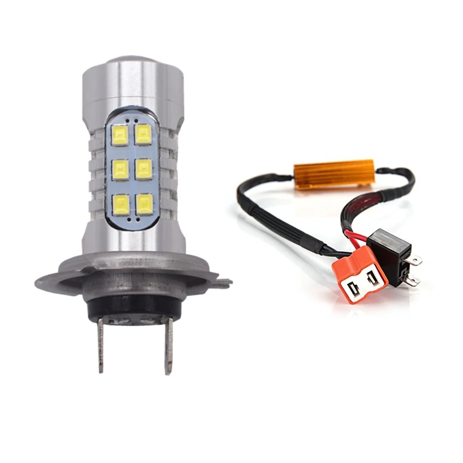 

H7 27SMD No Error HID White LED Bulbs Daytime Running Light Kit Load Resistor Decoders for BMW 3 5 Series