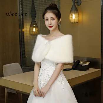 

Wedding Shawl Water Mink Plus Drill Outerwear Accessories Bride Winter Cape Bride Fur Shawl Wedding Jackets Wrap PJ59