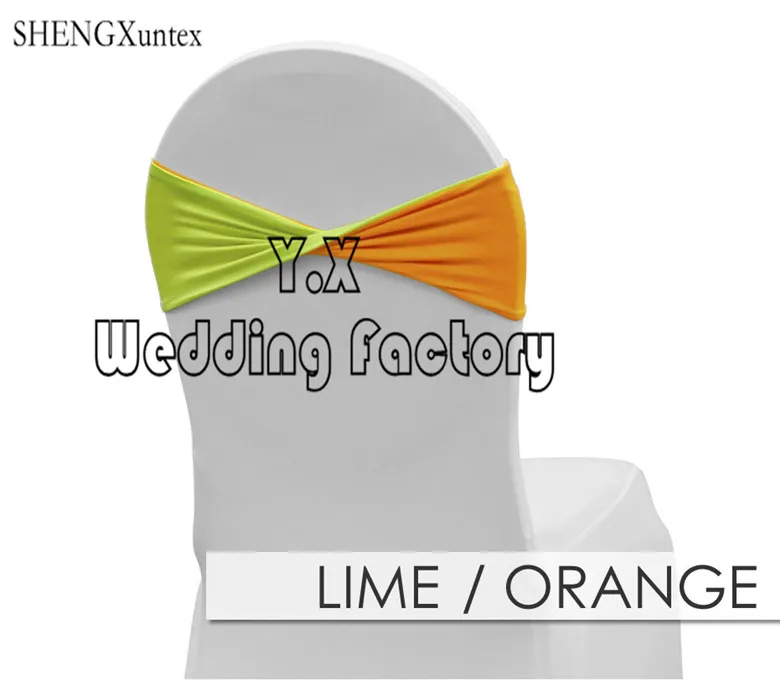 lime and orange Разноцветная лента из лайкры \ Подвязка из спандекса для стула, украшение для свадьбы - Цвет: lime and orange