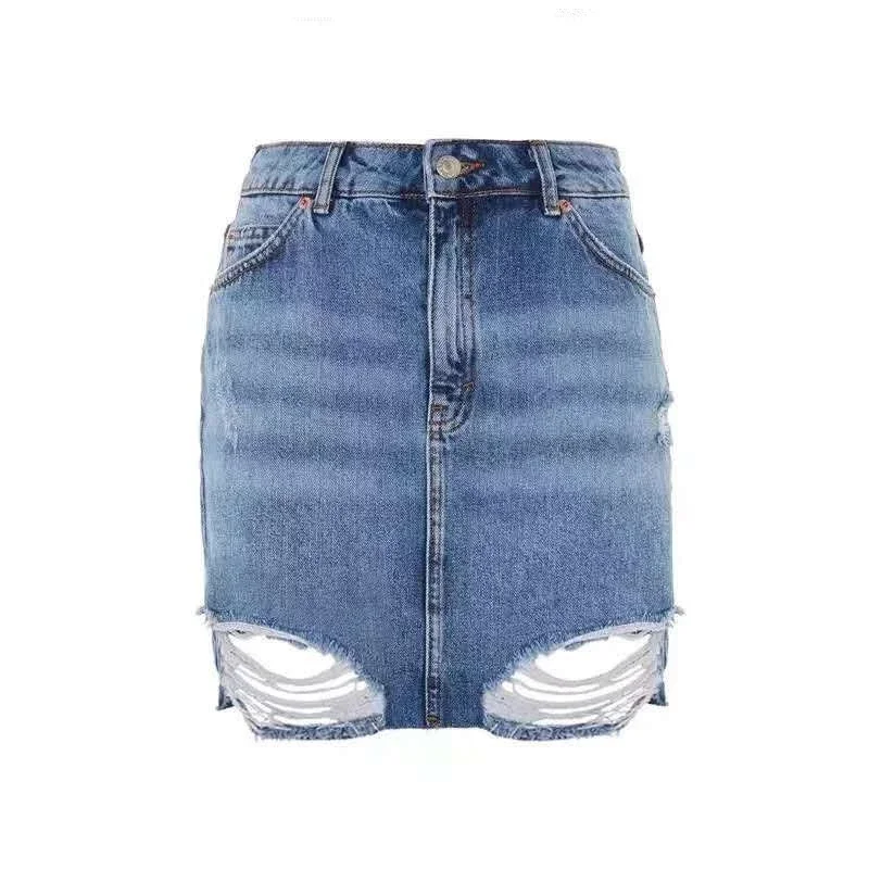 RQOKIA 2019 Новая Европейская и американская мода простая джинсовая юбка с дырками джинсы мини-юбка-пачка выше колена