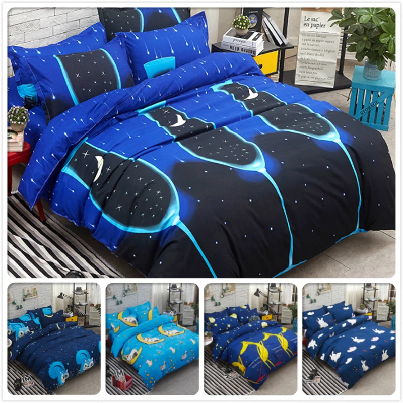 

Blue Night Star Sky Kids Bed Linens 3/4 pcs Bedding Set Cotton Duvet Cover Full King Queen Twin Single Size 4/6/7 Feet 1.8m 2.2m