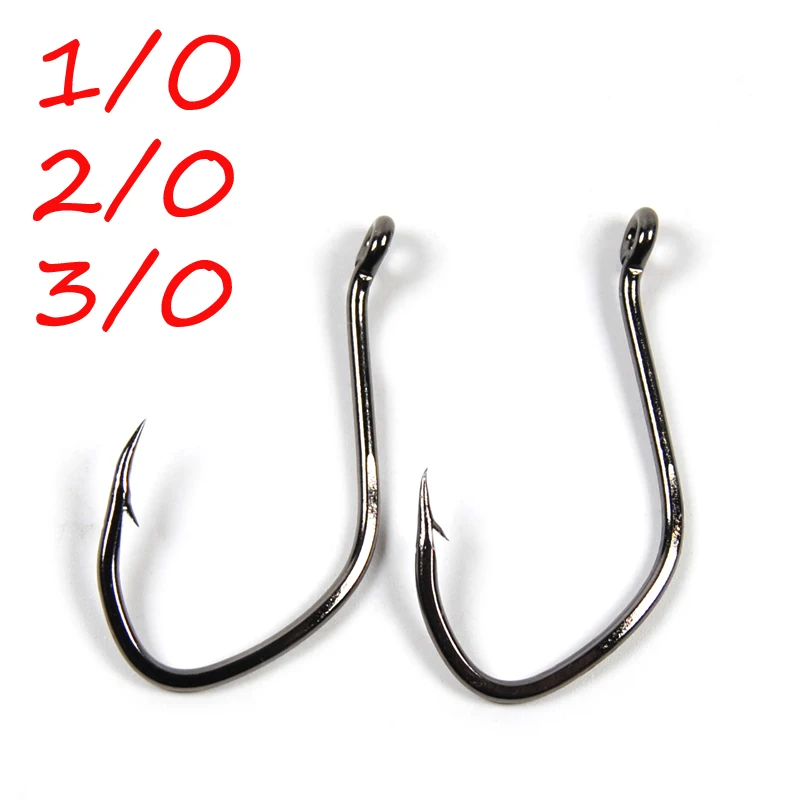 50Pcs 1/0 2/0 3/0 Black nickle High Carbon Steel Catfish hook Barbed