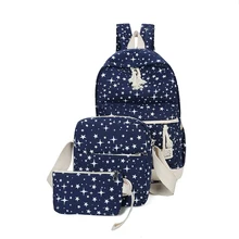 Conjuntos Mochila Bolso De Lona Adolescente School La Bolsa de Libros de Las Mujeres Estrellas Prints Mochila Satchel Mochila + Bolso Crossbody + embrague