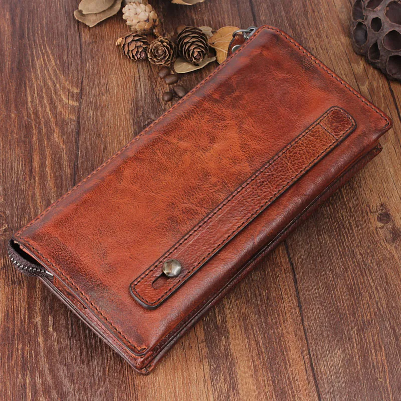 

Luxury Handbag Retro Genuine Leather Purse Multi-function Long Wallet First Layer Cowhide Large Capacity Clutch Bag Men Wallet