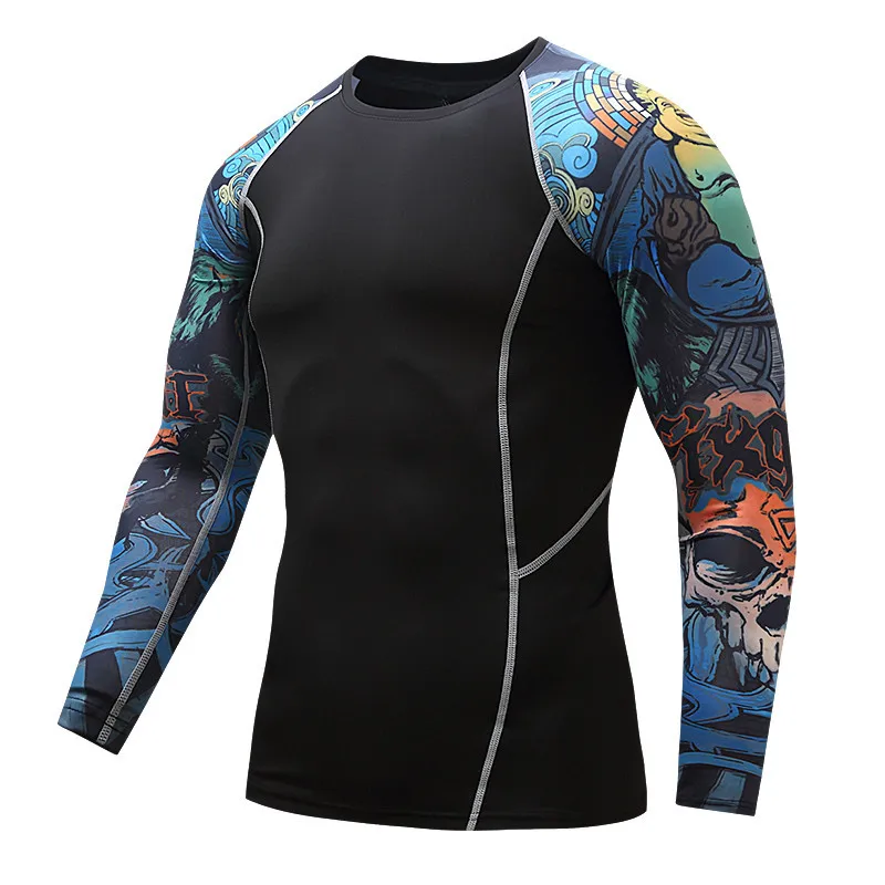 Add muscle мужские компрессионные облегающие футболки с длинным рукавом с принтом на обеих сторонах ММА Рашгард Фитнес Базовый слой веса носить - Цвет: 132