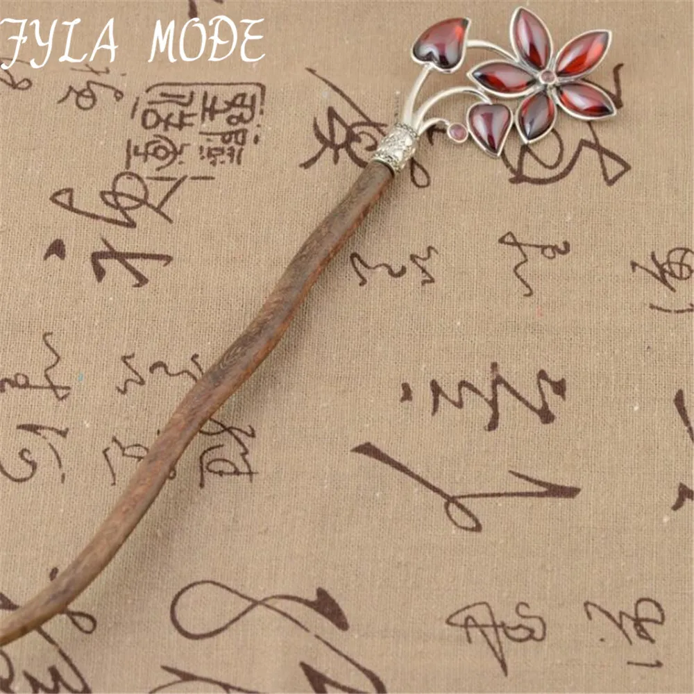 

Delicate Red Crystal Flower Hair Sticks Love Red Wedding Haipin Women Girl Bridal Hair Bands Tiara S925 Silver Jewelry Accessory