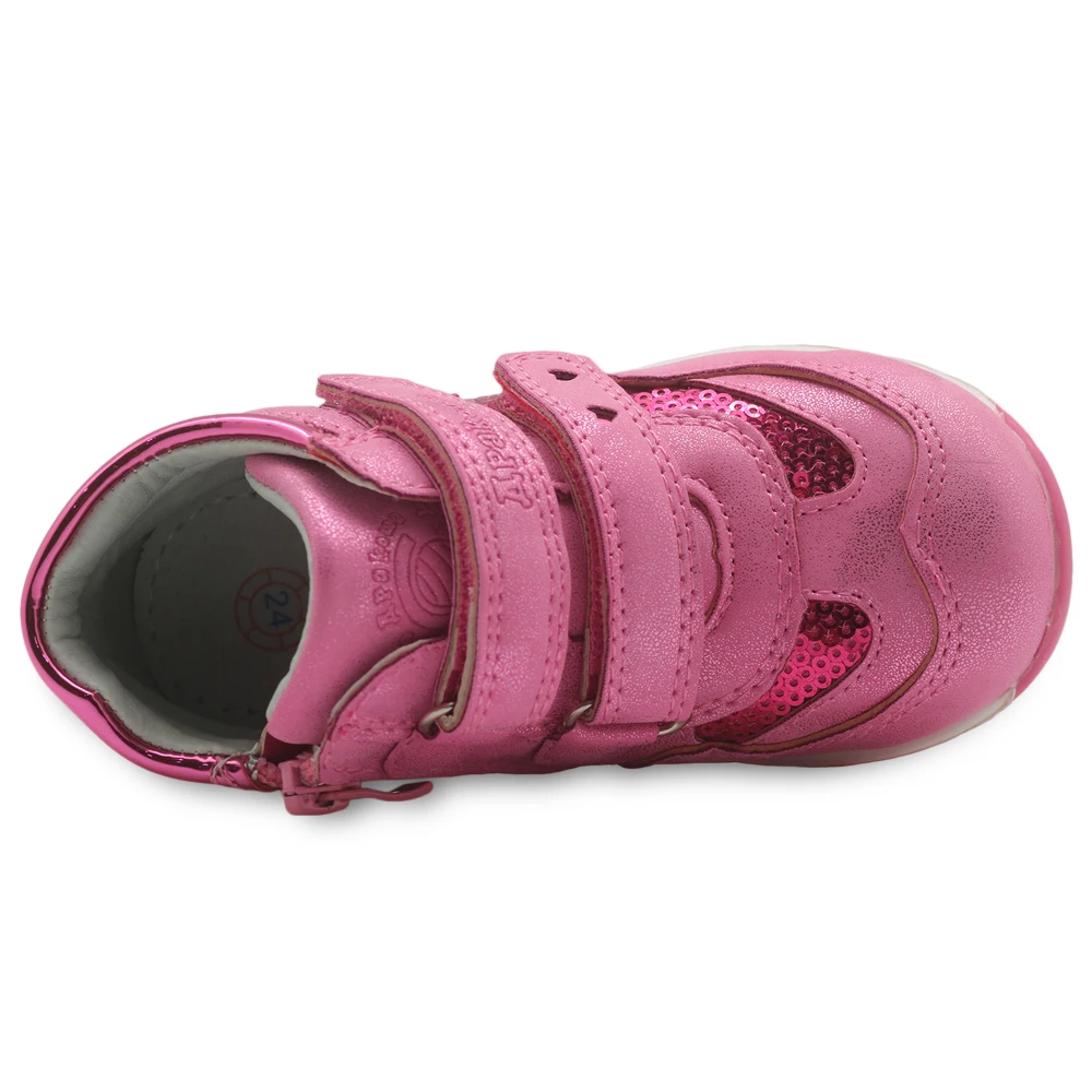 Apakowa Girls Shoes Lovely Kids Pu Leather with Heart Patched Children's Shoes with Zip Anti-Slip Toddler Girls Sneakers