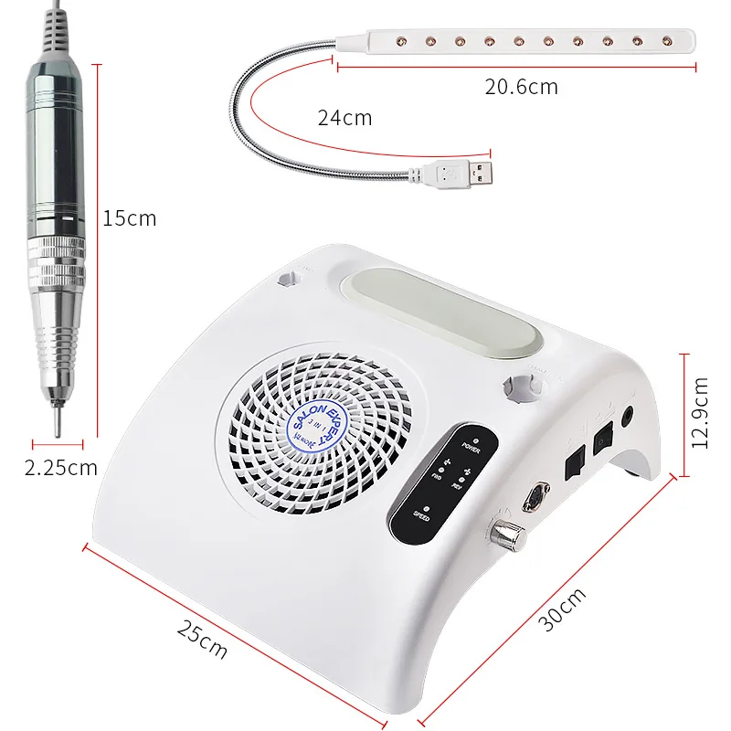 3 в 1 салонный профессиональный маникюрный станок, верстак 35000 об/мин, дрель для ногтей с 7 Вт Светодиодный настольный светильник, пылесборник