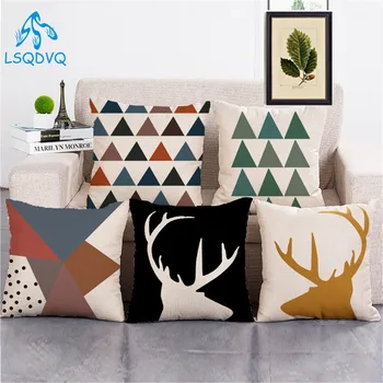 

Decorative Throw Pillow Case Cover Animals Deer Geometric Geometry Cotton Linen Cushion Cover For Sofa Home Capa De Almofadas