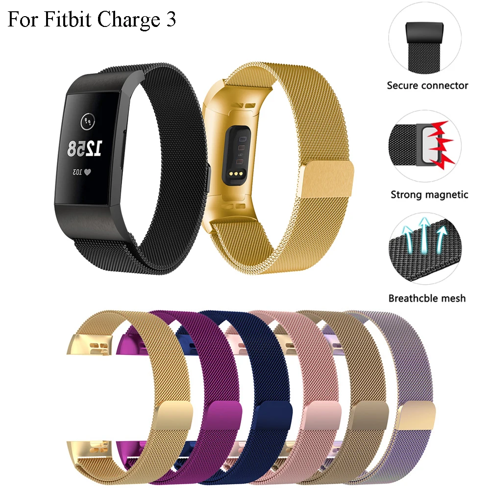 

Stainless Steel Magnetic Milanese Loop Band for Fitbit Charge 3 Replacement Wristband Strap for Fitbit Charge 3 Watchband
