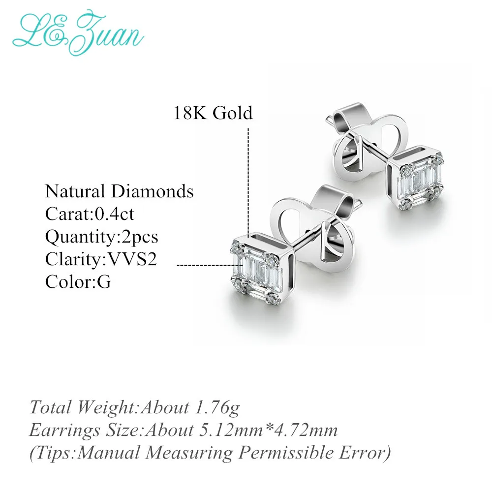 L & zuan Делюкс изумруд резки натуральный 0.4ct шпилька с алмазами серьги для женщин