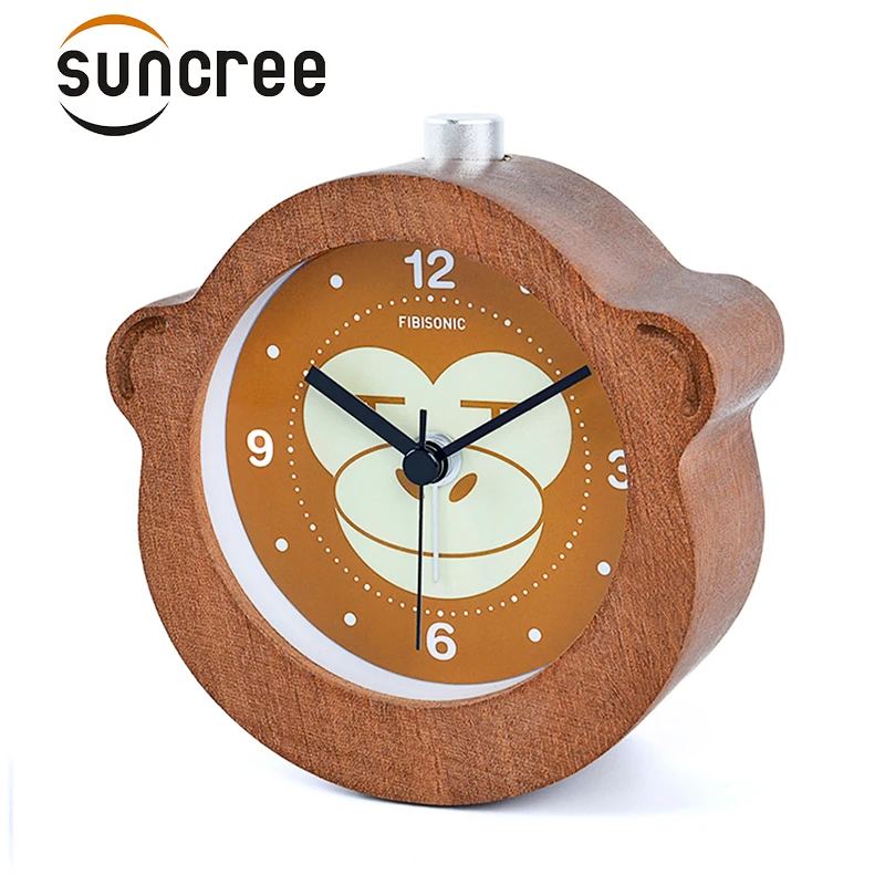 Fibisonic wooden alarm Circular Monkey clocks No Ticking Snooze