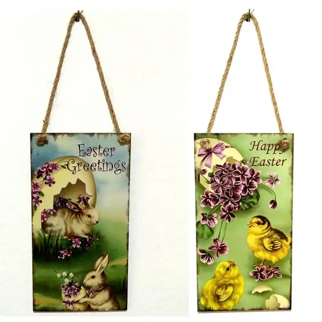 wooden easter egg hanging board chick rabbit art crafts diy holiday