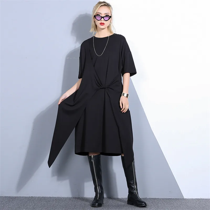 Johnature Spring Summer New Women Dresses O-neck Short Sleeve Casual Irregular Waist Patchwork Loose 2019 | Женская одежда