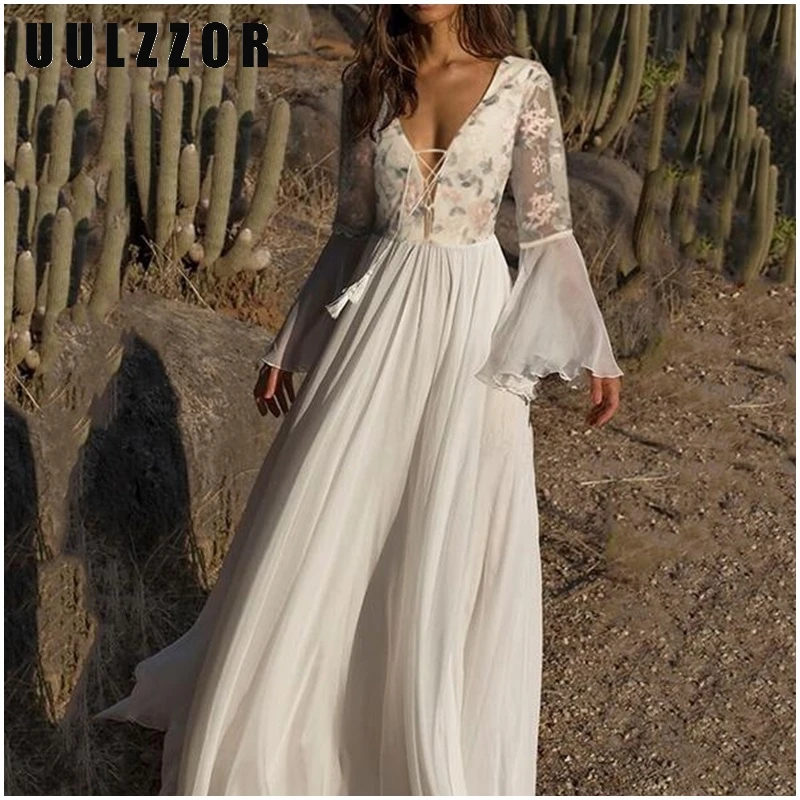 

UULZZOR lace party dresses Maxi Dress Women dress Evening Flower embroidery White Long Summer Dresses Female Robe Femme