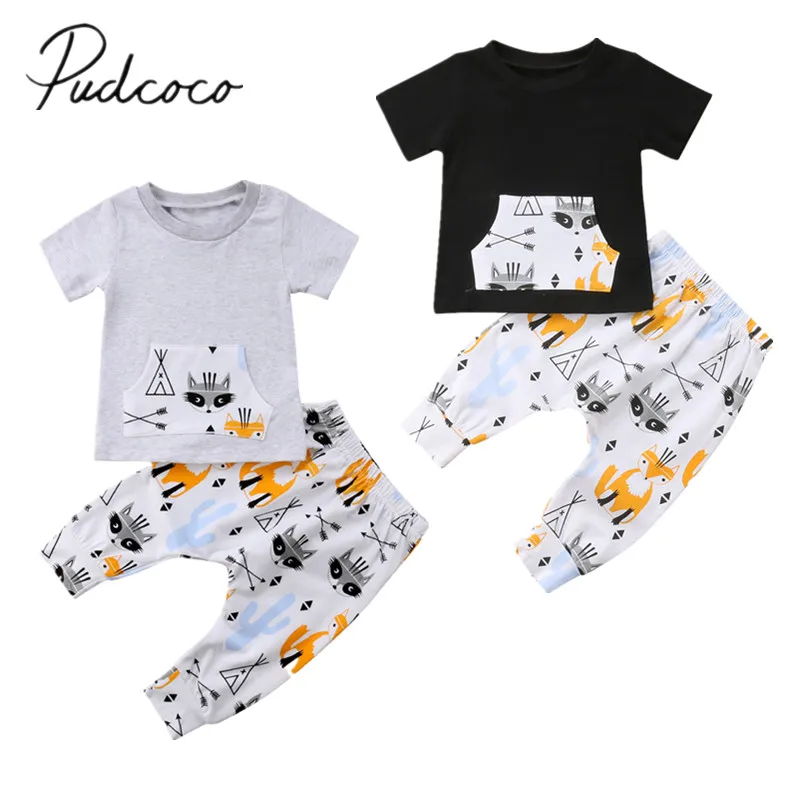 

2018 Brand New Infant Toddler Baby Boy Outfits Clothes Short Sleeve Tops Pocket Shirt Pants 2pcs Set Children Summer Sunsuit