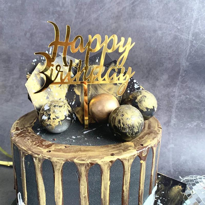 

New INS Gold Happy Birthday Acrylic Cake Topper Black Acrylic Cake Topper For Kids Birthday Party Cake Decorations Baby Shower