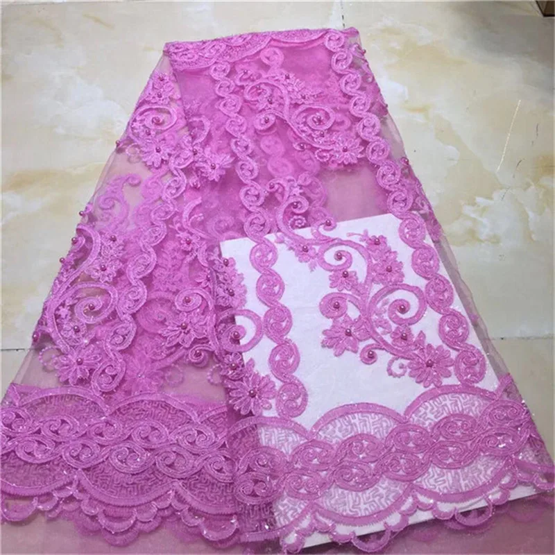 Sequins Lace Fabric pink beads High Quality African Evening Dress Fabrics New Nigeria Sequined Embroidered Mesh Net | Дом и сад