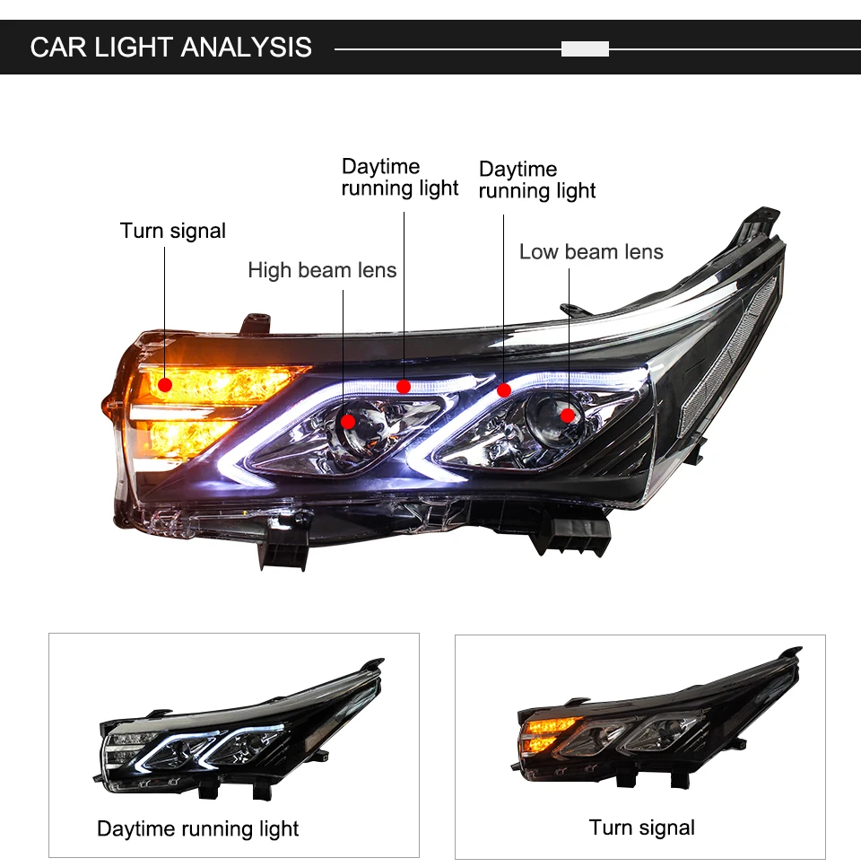 AcooSun LED Car Headlight Assembly For Toyota Corolla 2014 2015 DRL Turn Signal Lights Projector Lens Plug and Play Head Light (2)