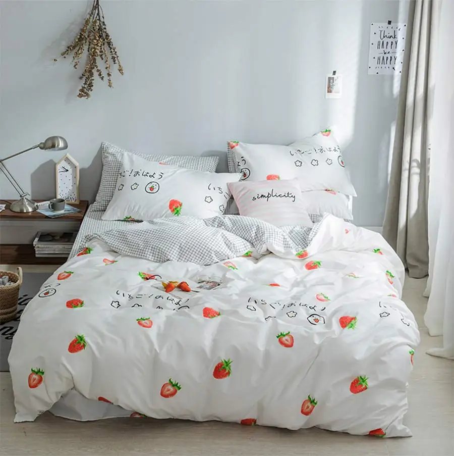 

Cartoon strawberry bedding set adult teen kid,twin full queen cotton single double bedclothes bed sheet pillow case duvet cover