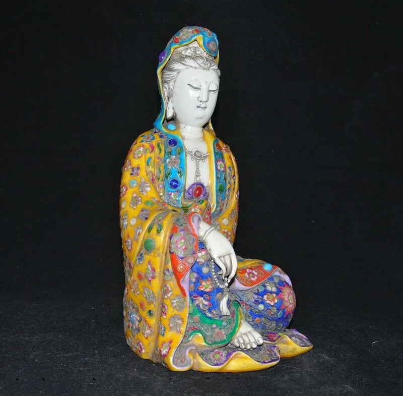 Свадебное украшение китайский фарфор WUCAI филигранная эмаль инкрустирован драгоценным камнем Kwan-Yin статуя Гуаньинь Будды