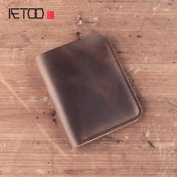

AETOO Original Handmade leather wallets short men women card purse mini zipper wallet lady card bag leather retro simple short